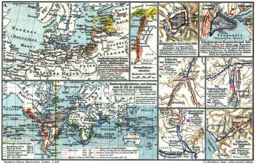 Mittelalter. II. (Karten) 1. Ausbreitung der Hansa und des Deutschen Ordens im 14. Jahrhundert. 2. ...