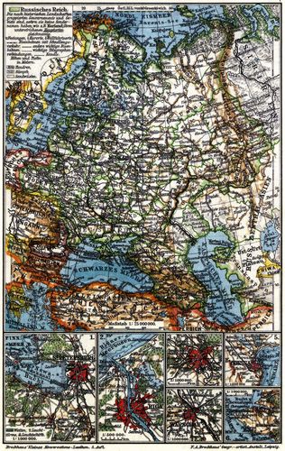 Europäisches Russland. I. (Karten) 1. St. Petersburg 2. Riga 3. Moskau 4. Warschau 5. Odessa 6. ...