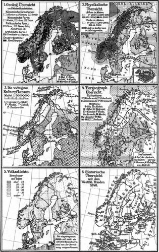 Schweden, Norwegen und Dänemark II. (Karten) 1. Geolog. Übersicht 2. Physikalische Übersicht. 3. ...