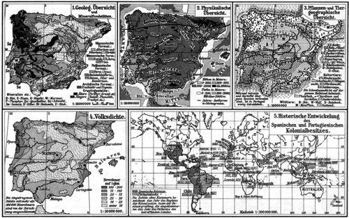 Spanien und Portugal. II. (Karten) 1. Geolog. Übersicht und Mineralfundstätten. 2. Physikalische ...