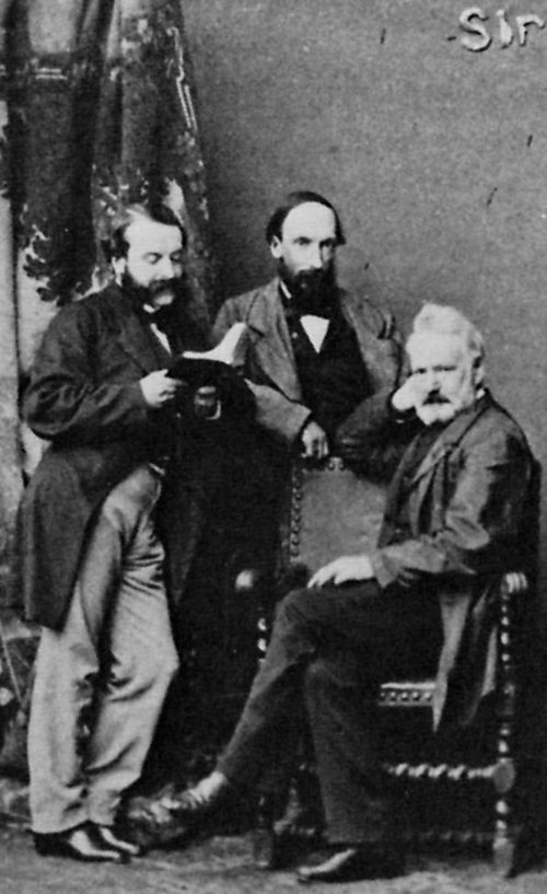 Bertall: Victor Hugo, Auguste Vacquerie und Charles Hugo