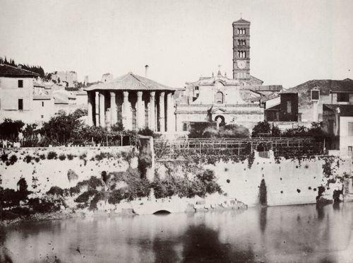 Italienischer Photograph um 1860: Ansicht der Piazza di Bocca della Verit vom Ponte Rotto aus