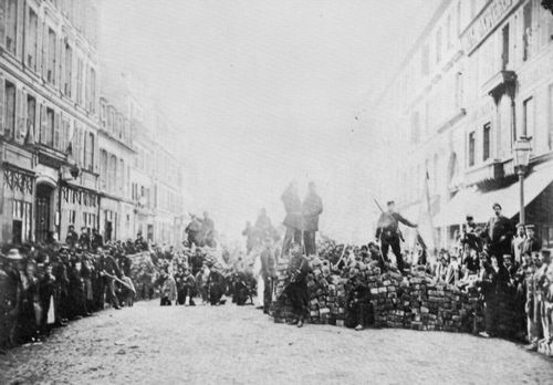 Französischer Photograph: Barrikade in der Rue de Flandre am 18. März 1871