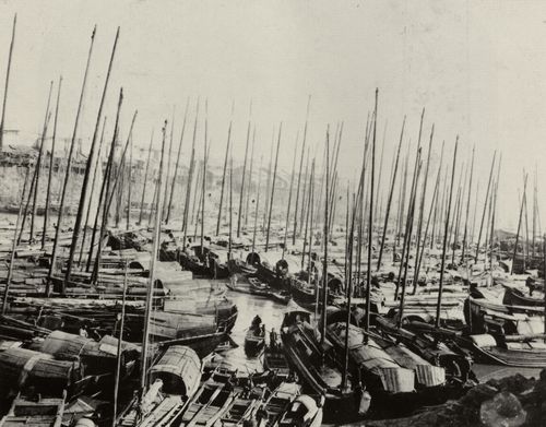 Chinesischer Photograph um 1870: Boote auf dem Yangtze Fluss