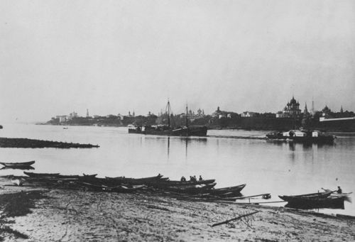 Russischer Photograph um 1900: Die Wolga bei Jaroslawl und bei Nischnij-Nowgorod
