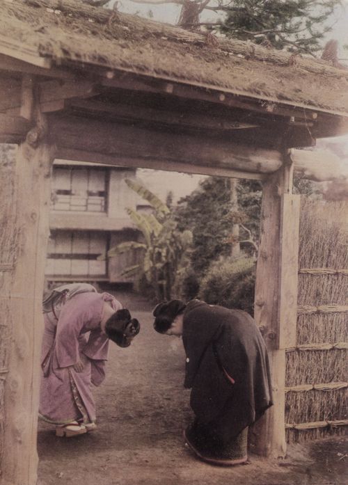 Japanischer Photograph um 1885: Japanische Begrungszeremonie