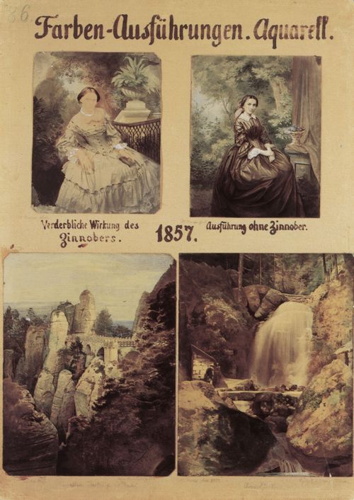 Deutscher Photograph um 1857: Lehrtafel Nr. 86 mit 4 Photographien zur Kolorierung. Aufnahmen: Dresden
