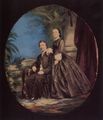 Deutscher Photograph um 1855: Porträt eines Ehepaares vor gemaltem Hintergrund