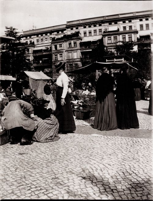 Zille, Heinrich: Charlottenburg – Markt auf dem Friedrich Karl-Platz, Frauen auf dem Markt, Friedrich Karl-Platz