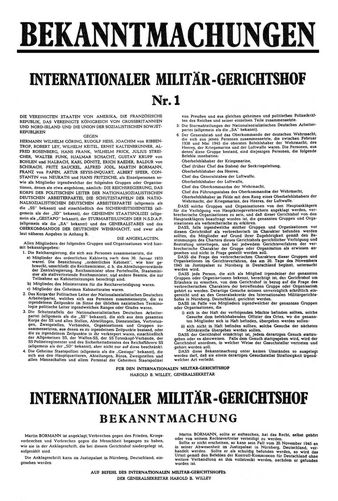 Exemplar der Verlautbarung an die Mitglieder der Gruppen und Organisationen und an den Angeklagten Bormann