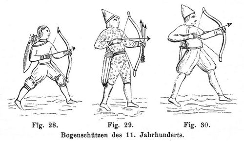 Fig. 28, Fig. 29, Fig. 30. Bogenschützen des 11. Jahrhunderts. 