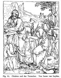 Fig. 91. Christus und der Versucher. Von Lucas van Leyden. 