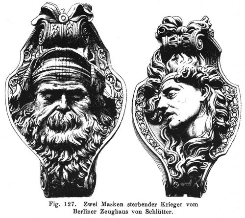 Fig. 127. Zwei Masken sterbender Krieger vom Berliner Zeughaus von Schlütter. 