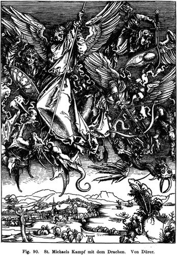 Fig. 90. St. Michaels Kampf mit dem Drachen. Von Dürer.