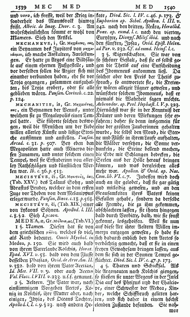 Hederich, Benjamin: Gründliches mythologisches Lexikon. Leipzig 1770. S. 1540