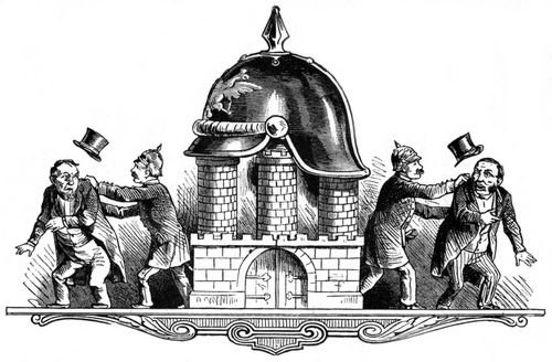 Das Hamburger Wappen unterm kleinen Belagerungszustand (Aus dem »Wahren Jakob«)