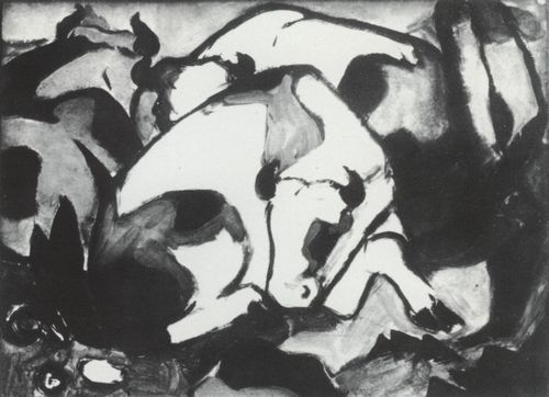Ruhende Kühe, 1911. Aquarell oder Tempera. Maße und Verbleib unbekannt. Katalog der Werke Nr. 425
