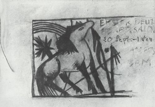 Pferdchen, Entwurf zum Katalog des Ersten Deutschen Herbstsalons, 1913. Kreide, 12 × 15 cm. Blatt 4 des Skizzenbuches XXIX. München, Nachlaß