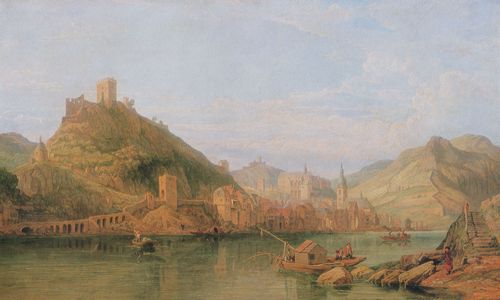 Stanfield, George Clarkson: Cochem, Ansicht mit Burgruinen und Befestigungsanlagen, Moselufer