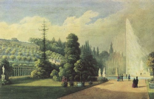 Hintze, Johann Heinrich: Potsdam, Schloss Sanssouci, Terrassen und Groe Fontne von Westen
