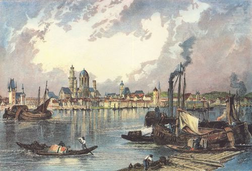 Roberts, Edward John: Mainz, Ansicht sdliches Rheinufer mit Booten