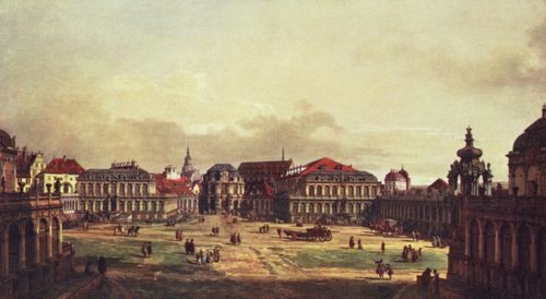 Canaletto (II): Ansicht von Dresden, Zwingerhof in Dresden, von den Festungswerken aus gesehen