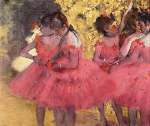 Degas, Edgar Germain Hilaire: Tnzerinnen in Rosa zwischen den Kulissen