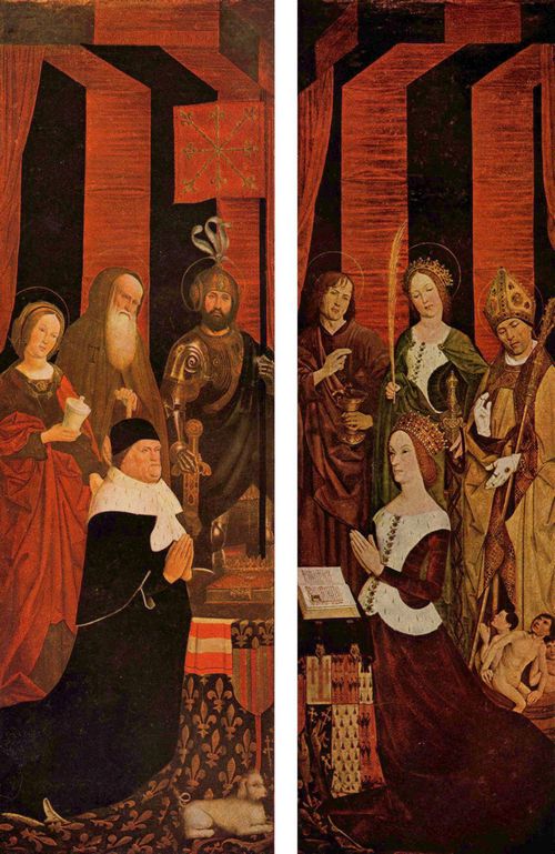 Froment, Nicolas: Triptychon vom Brennenden Dornbusch, linker und rechter Flgel, Szenen: Portrt des Knig Ren von Anjou und seiner Gemahlin Jeanne de Laval