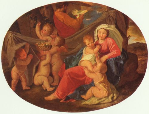 Poussin, Nicolas: Die Heilige Familie mit Engeln, Oval