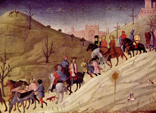 Sassetta: Die Reise der Heiligen Drei Knige, Fragment eines Bildes mit der Anbetung der Heiligen Drei Knige