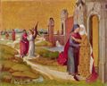 Meister des Marienlebens: Marienaltar, linker Flügel innen oben: Begegnung von Joachim und Anna an der Goldenen Pforte