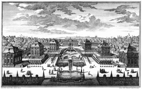 Kleiner, Salomon: Mainz, Favorita, Schlossgarten, Orangerie mit den sechs Pavillons