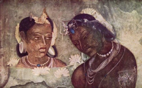 Unbekannte indische Knstler des 6. Jahrhunderts: Prinzessin und Dienerin, Detail