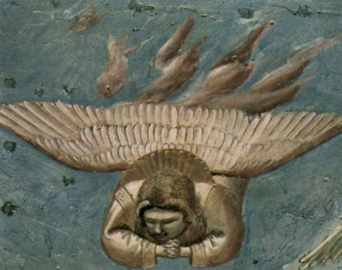 Giotto di Bondone: Fresken in der Arenakapelle in Padua, Szene: Die Beweinung, Detail: Trauernder Engel