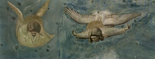 Giotto di Bondone: Fresken in der Arenakapelle in Padua, Szene: Die Beweinung, Detail: Trauernde Engel