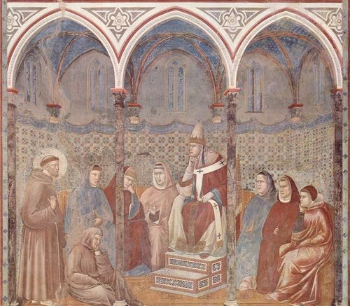 Giotto di Bondone: Fresken in der Kirche San Francesco in Assisi, Szene: Die Predigt das Hl. Franziskus vor Papst Honorius III.