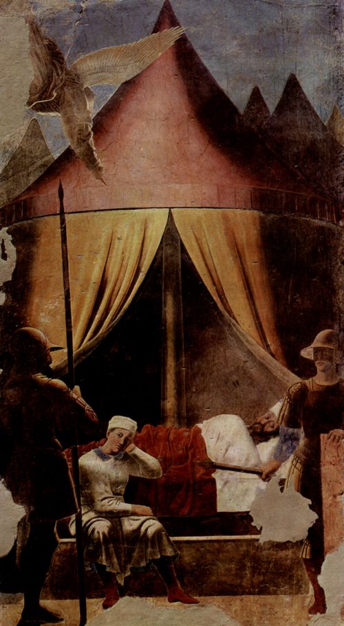 Piero della Francesca: Freskenzyklus der »Legende vom Heiligen Kreuz« im Chor von San Francesco in Arezzo, Szene: Der Traum des Konstantin