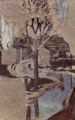 Piero della Francesca: Freskenzyklus der »Legende vom Heiligen Kreuz« im Chor von San Francesco in Arezzo, Szene: Triumphzug des Konstantin, Schlacht an der Milv-Brcke, Detail: Landschaft