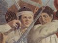 Piero della Francesca: Freskenzyklus der »Legende vom Heiligen Kreuz« im Chor von San Francesco in Arezzo, Szene: Niederlages des Perserknigs Chosroes gegen Heraklius bei Schlacht um Rckfhrung des Heiligen Kreuzes nach Jerusalem, Detail: Krieger
