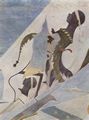 Piero della Francesca: Freskenzyklus der »Legende vom Heiligen Kreuz« im Chor von San Francesco in Arezzo, Szene: Niederlages des Perserknigs Chosroes gegen Heraklius, Detail: Standarte der Perser