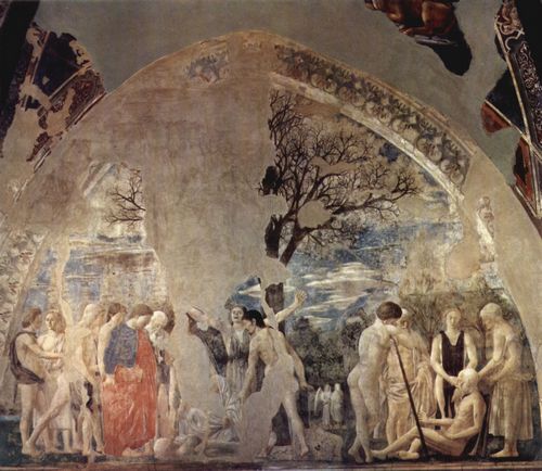 Piero della Francesca: Freskenzyklus der »Legende vom Heiligen Kreuz« im Chor von San Francesco in Arezzo, Szene: Tod und Bestattung Adams