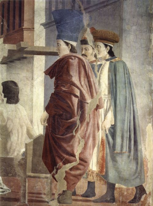 Piero della Francesca: Freskenzyklus der »Legende vom Heiligen Kreuz« im Chor von San Francesco in Arezzo, Szene: Auffindung und Verifikation des Heiligen Kreuzes in Jerusalem, Detail
