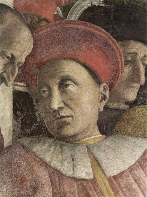 Mantegna, Andrea: Freskenzyklus in der Camera degli Sposi im Palazzo Duccale in Mantua, Szene: Der Hof der Gonzaga, Detail: Der Herzog Ludovicio Gonzaga