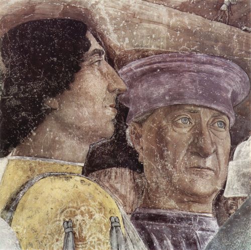 Mantegna, Andrea: Freskenzyklus in der Camera degli Sposi im Palazzo Duccale in Mantua, Szene: Zusammentreffen von Herzog Ludovicio mit Kardinal Francesco Gonzaga, Detail: Selbstportrt Mantegnas