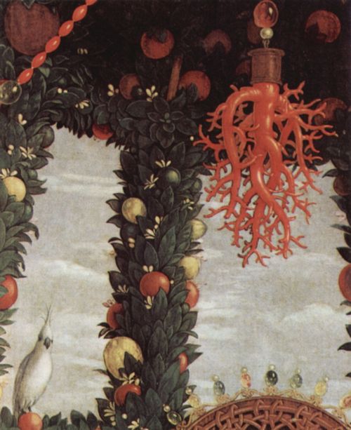 Mantegna, Andrea: Madonna della Vittoria mit Hl. Johannes dem Tufer, den Herzog Francesco Gonzaga segnend und Heiligen: kniend: Hl. Anna, links: Hl. Michael und Hl. Andreas, rechts: Hl. Longinus und Hl. Georg, Detail