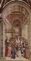 Pinturicchio: Freskenzyklus zu Leben und Taten des Enea Silvio Piccolomini, Papst Pius II. in der Dombibliothek zu Siena, Szene: E. S. Piccolomini wird mit dem Namen Pius II. zum Papst ernannt