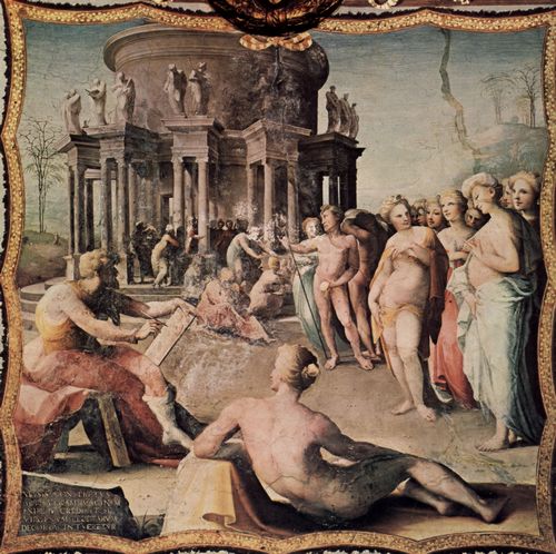Beccafumi, Domenico: Freskenzyklus im ehemaligen Palazzo Bindi Segardi, Szene: Zeus malt das Portrt der Helena fr den Hera-Tempel in Croton