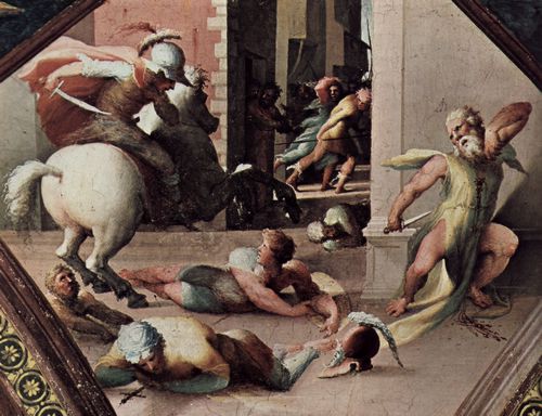 Beccafumi, Domenico: Freskenzyklus im ehemaligen Palazzo Bindi Segardi, Szene: Der Selbstmord des Cato von Utica