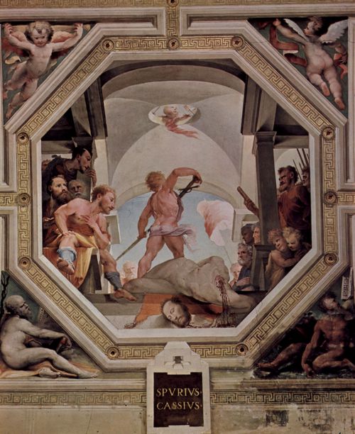 Beccafumi, Domenico: Allegorischer Freskenzyklus (Politische Tugenden) aus dem Plazzo Pubblico in Siena, Szene: Die Enthauptung des Spurius Cassius