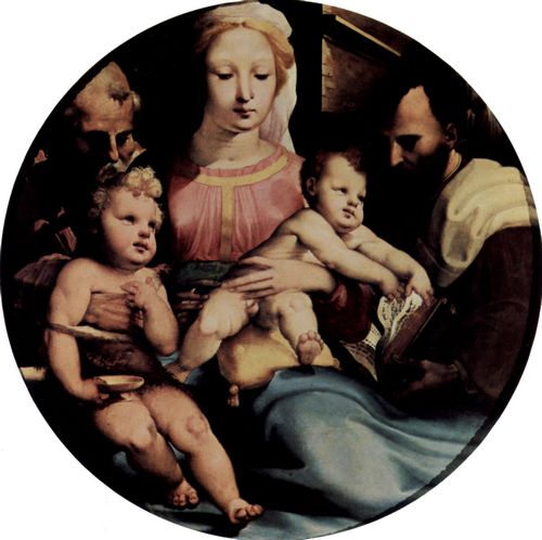 Beccafumi, Domenico: Die Heilige Familie mit Johannes dem Tufer und einem Stifter, Tondo